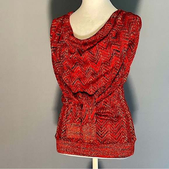 INC International Concepts Sm Red, Black, Silver Metallic Sweater, Cowl Neck - Picture 15 of 16